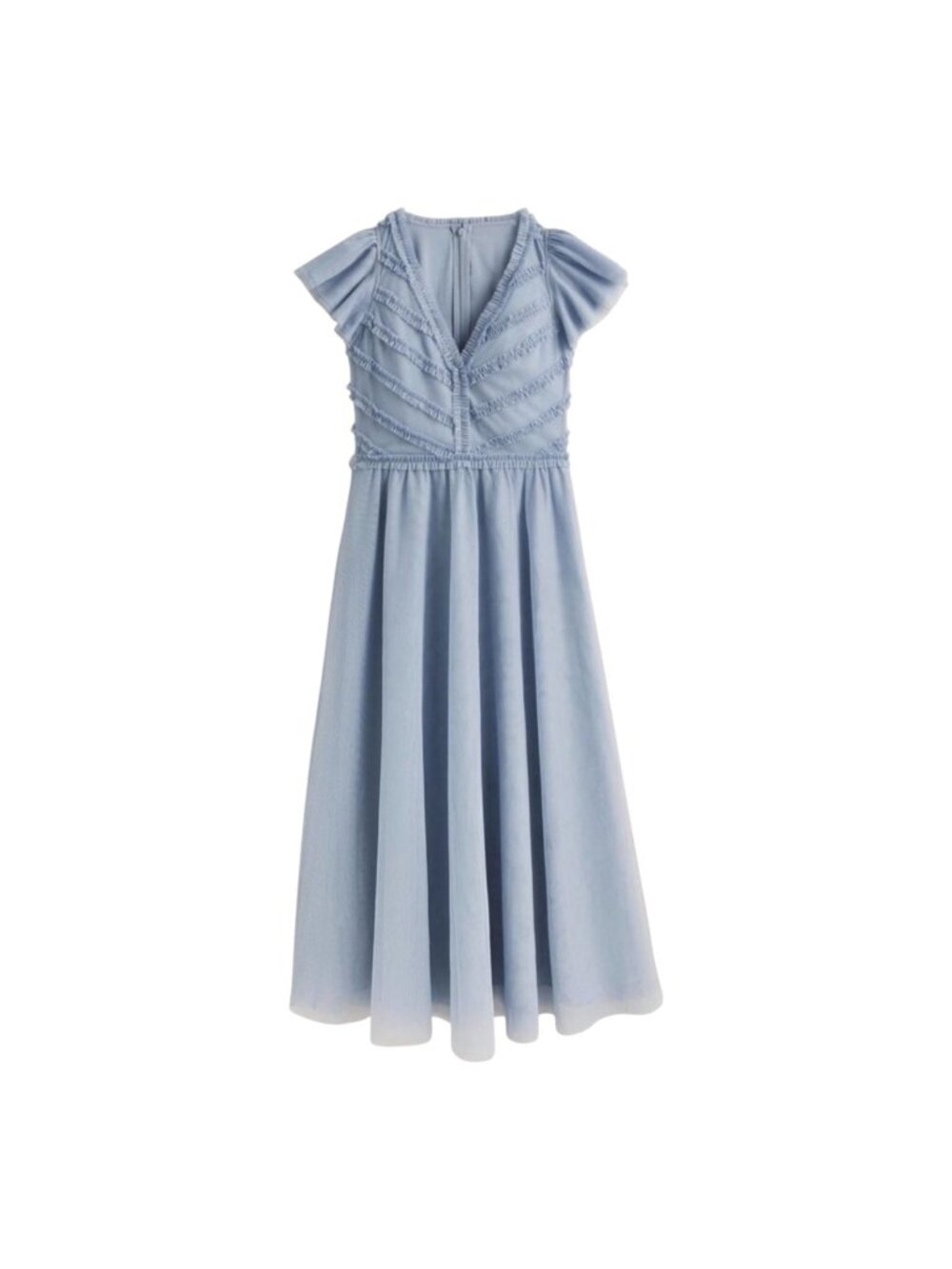 Boden Women Tulle Light Blue Flutter Sleeve Midi Dress Mesh Fabric Women US 8P